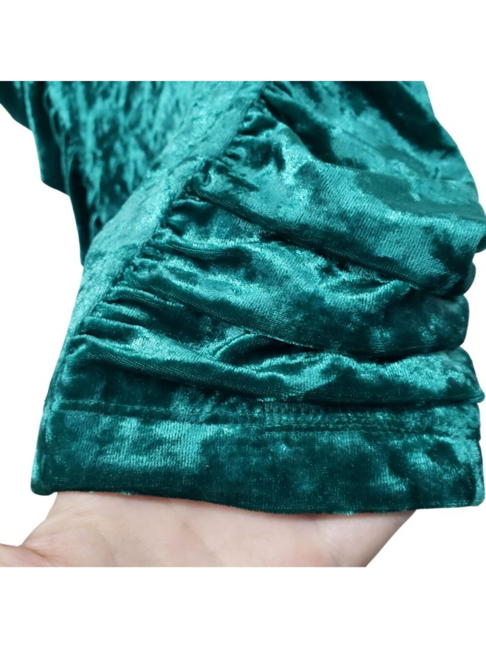 Vintage Style Bisou Bisou 90s Crushed Velvet Emerald Green Ruched Pencil Skirt M - Picture 4 of 11